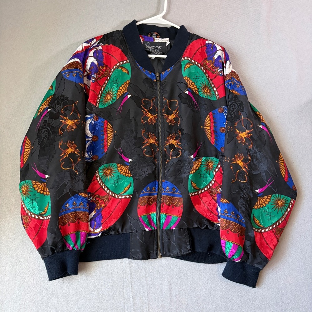 Vintage Margos La Mode Baroque Hot Air Balloon Bomber Jacket Mens Large Black